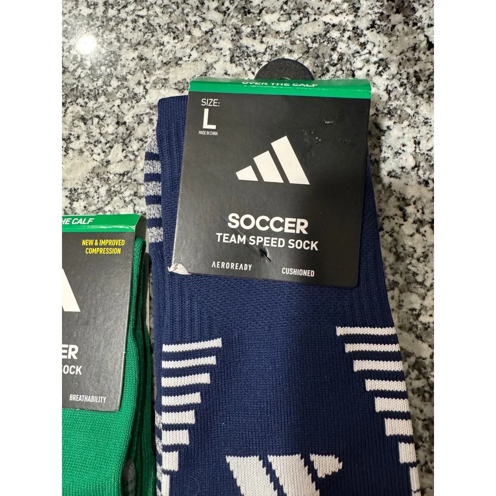 Adidas Mens Soccer Socks Bundle Copa Zone Team Speed Grn Navy Blue Size L 2 Pair